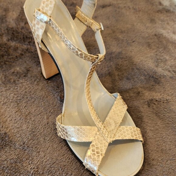 GUCCI Snakeskin Strappy Block Heel Sandals – Beige – Size 9 - Picture 5 of 9
